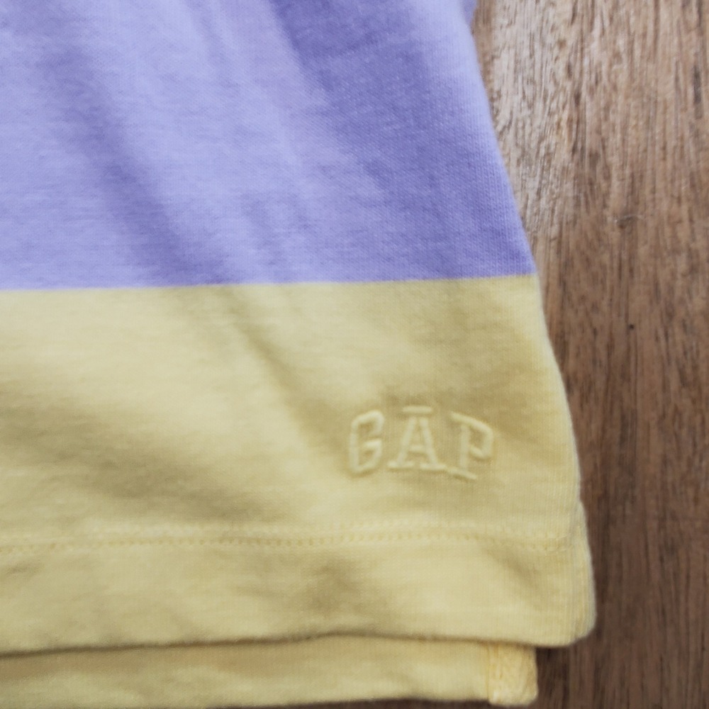 Vintage GAP Rugby Shirt Mens Large Yellow Purple Striped Long Sleeve Cotton Polo - Picture 5 of 8